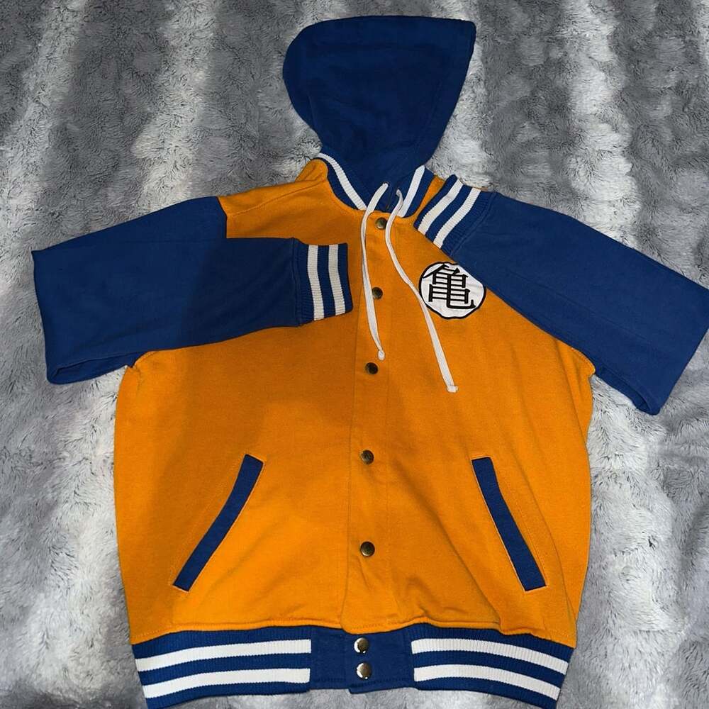 Dragon Ball Z Goku Varsity Hoodie Jacket Orange Blue Snap